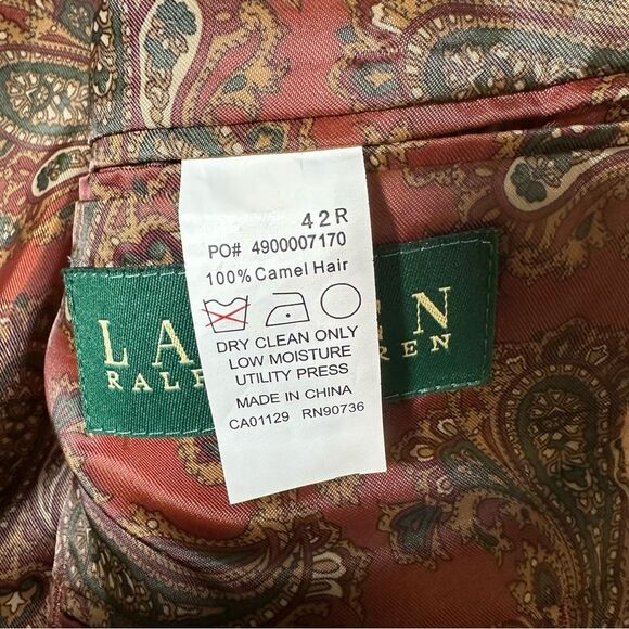 Lauren Ralph Lauren Blazer Men’s Size 42-R Beige 100% Camel Formal Wedding Work - Picture 10 of 11